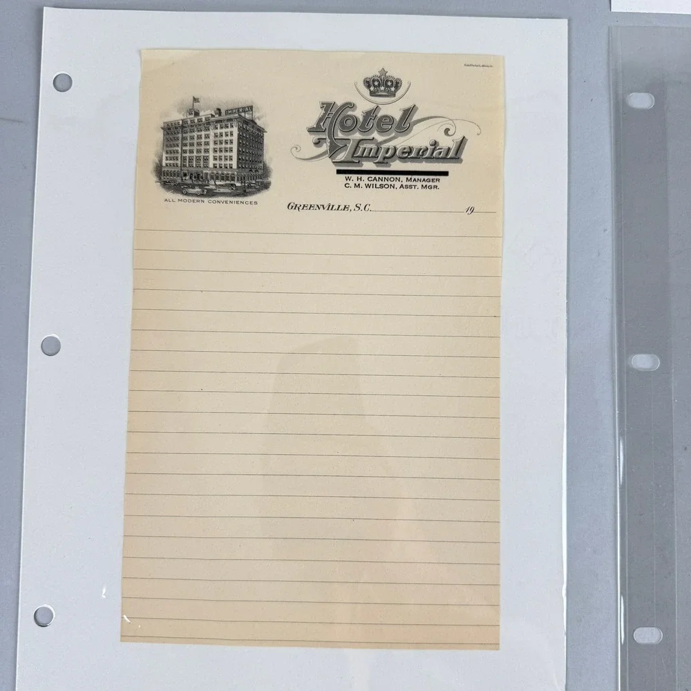 Antique Southern Hotel Letterhead Barringer Imperial Battery Park Francis c1919